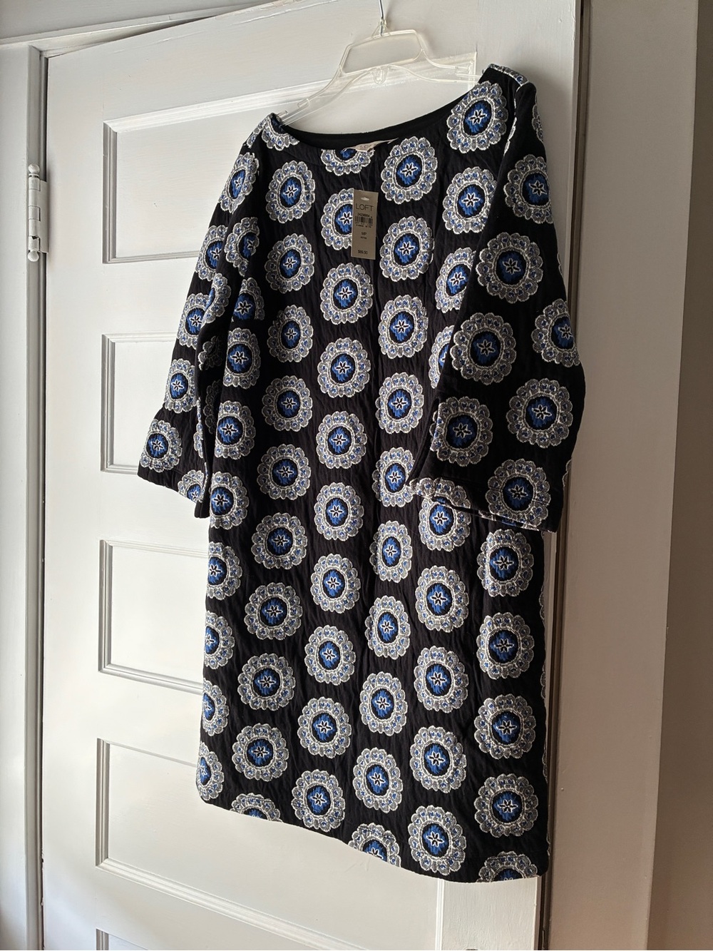 LOFT Shift Dress - MP- Black and Blue Medallion Print
